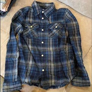 2 shirts: Joes flannel button up shirt and JCrew Gingham shirt